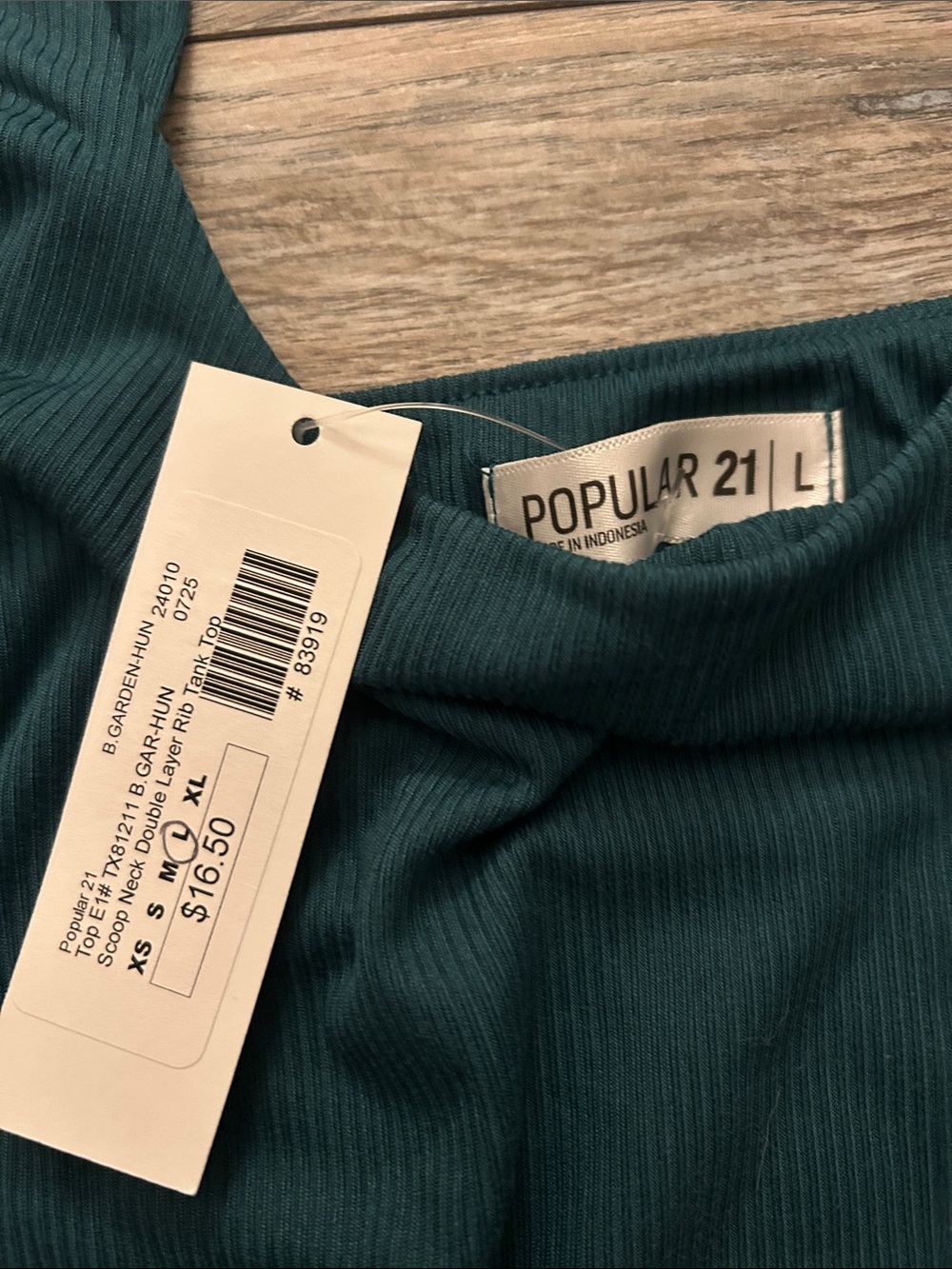 Popular 21 Ribbed Scoop Neck Tank - Teal Green